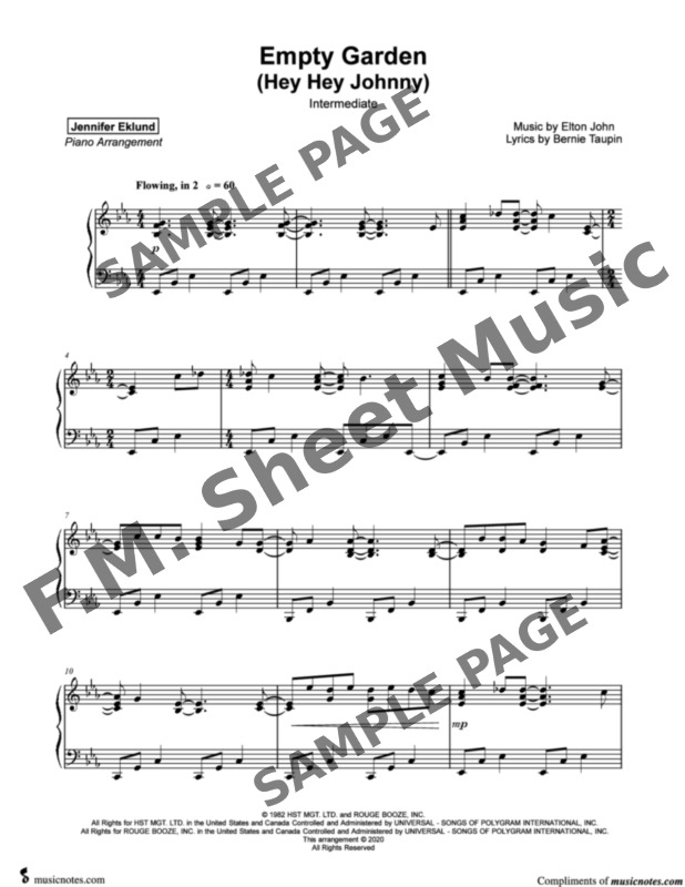 Empty Garden (Hey Hey Johnny) (Intermediate Piano) By Elton John F.M